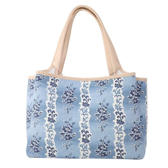 Spartina 449 Blue and Tan Tote with Floral Lace - Picture 2 of 10